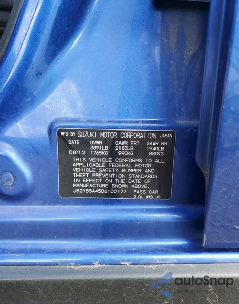 2013 Suzuki Sx4 Technology из США, поврежденный, VIN JS2YB5A45D6100177